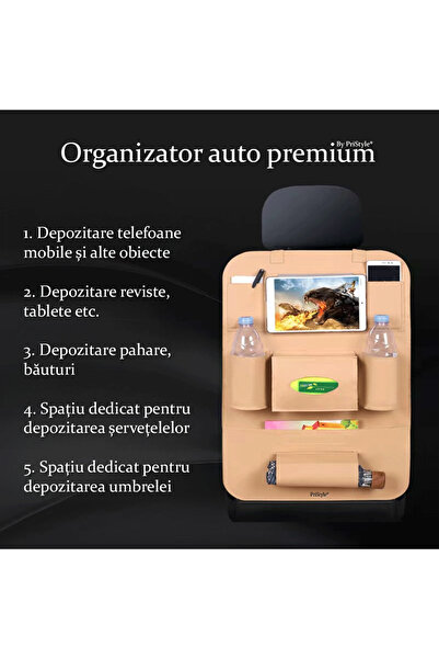 PriStyle Multifunctional Car Seat Back Organizer, Premium Eco-Leather, PriStyle®