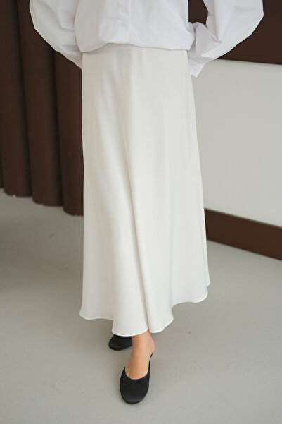 LOCCO Γυναικεία Σατέν Φούστα Λευκή