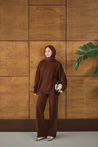 LOCCO Set de tricotaje cu nasturi pentru femei, maro