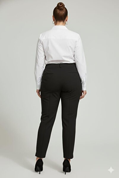 RMG Front Corded Fabric Plus Size Fabric Trousers Black