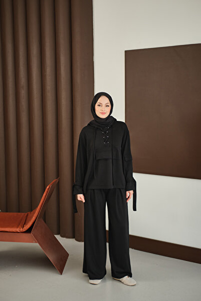 LOCCO Costum pentru femei cu detaliu încrucișat în față, negru