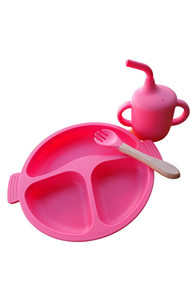 NO BRAND Silicone baby tableware set, 5 pieces – Pink – BPA free