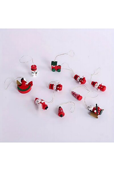 Optim Solution Wooden Christmas Tree Ornaments Set, 10 Pieces, Gold Pendant, 2.5–3.5 cm, Storage Box, Red