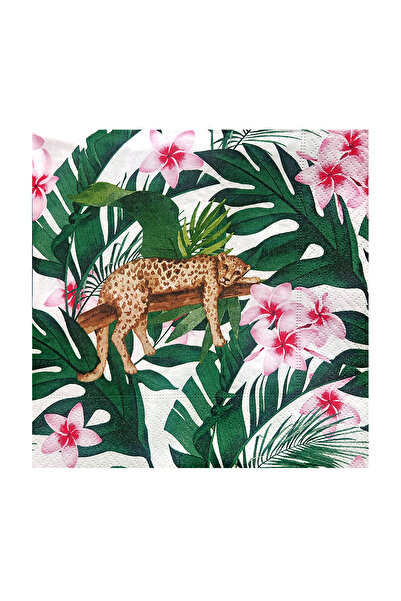 Story 33X33 cm 3-Ply Tropical Leaves Leopard Patterned Colorful Paper Napkins Pack of 20