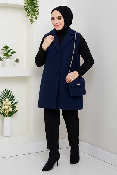 ARVENA LİFE Kadın Buklet Kumaş Uzun Yelek Kışlık Salaş Model Cepli ve çanta i...