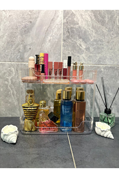ar&be 2 Katlı Çok Amaçlı Makyaj Organizeri - Takı Düzenleyici Banyo Rafı Şamp...
