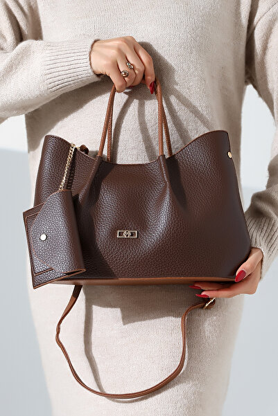 Moda Lime Textured Faux Leather Chain Detailed Women's Shoulder and Hand Bag