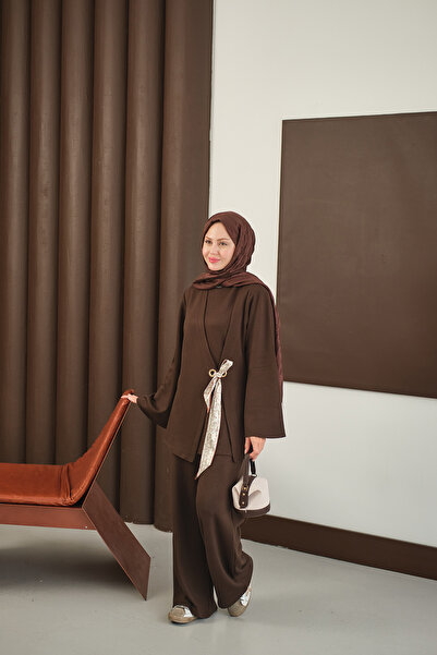 LOCCO Γυναικείο Σετ Καφέ με Λεπτομέρεια Φουλάρι στο Μπροστινό μέρος