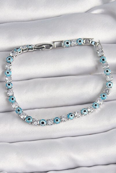 Clariss YRTCL Pirinç Gümüş Renk Su Yolu Zirkon Taşlı Nazar Boncuklu Kadın Bil...