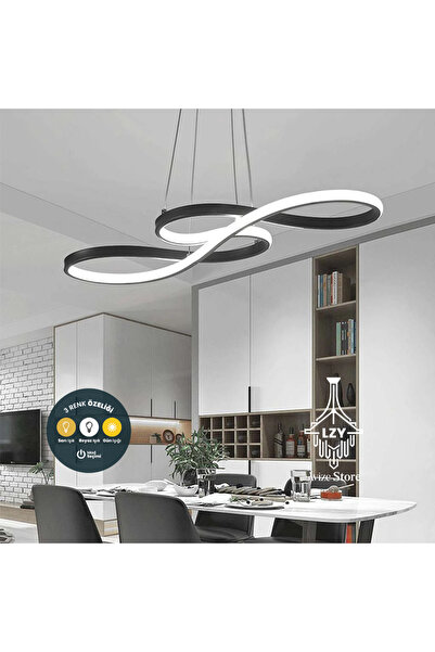 Lzy Avize Store Infinity Siyah Kıvrımlı Modern Sarkıt LED Avize Kumandalı | S...