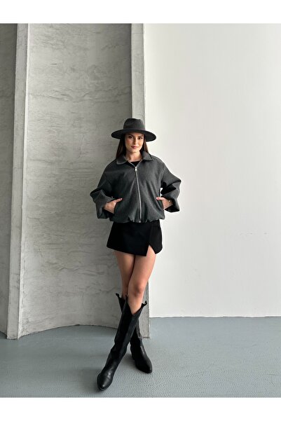 solena sln Women's New Season Crop Cashmere Bomber Jacket