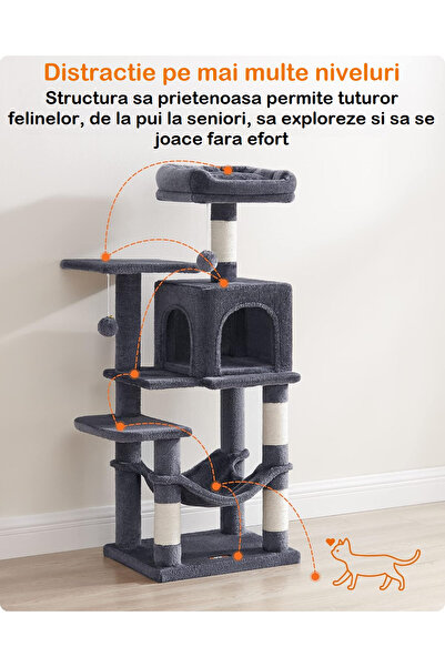 Smart Vibe KATO InfinityPaws Multi Level Cat Set, Soft Hammock, XXL Observation Platform, Dark