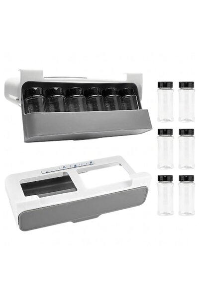 Optim Solution Spice Organizer with 6 Jars, Sliding Drawer, 3M Adhesive, Space-Saving, Transparent