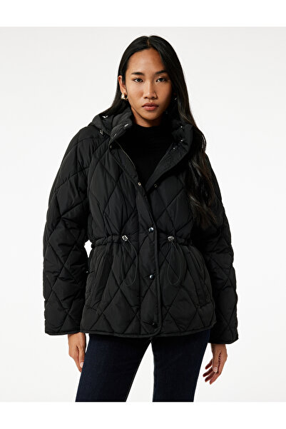 Koton Buttoned Long Sleeve Water Repellent K Hooded Quilted Puffer Jacket with Pockets