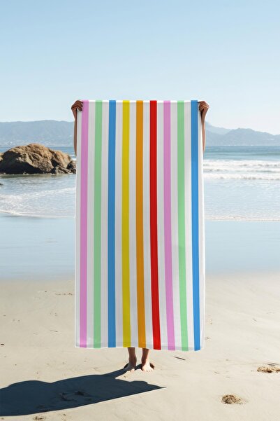 Dolce Mariee Digital Printing Beach Sea Towel Colorful Stripes Patterned Pesh...