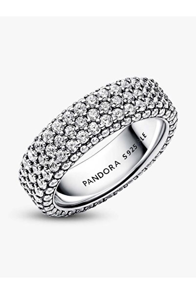 Pandora Ring with three rows of Pave Zirconia style elements in 925 Silver - 54