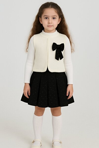 Yalçınoğlu Kids Girl's 3-Piece Set |   Corded Fabric Badi + Vest + Pleated Skirt with Stones (2–9 Years) Girls' Combination