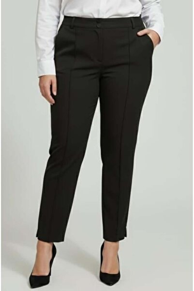 RMG Front Corded Fabric Plus Size Fabric Trousers Black