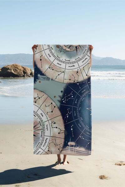 Dolce Mariee Digital Printing Beach Sea Towel Astrology Patterned Peshtamal H...