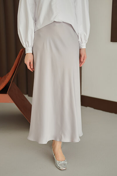 LOCCO Γυναικεία Σατέν Φούστα Γκρι