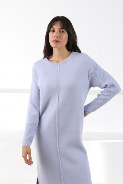 Ferraro Lila Yandan Slit Midi Length Crew Neck Cashmere Women's Knitwear Dress