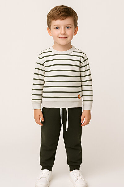 zepkids Ανδρικό αθλητικό κοστούμι με σχέδιο με λαιμόκοψη σε χακί χρώμα