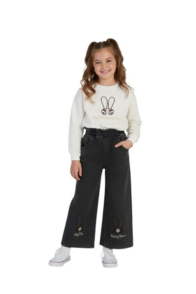 ERDEM KIDS Girl's Holiday Casual Wide-Leg Palazzo Jeans-Sweatshirt Two-Piece Set