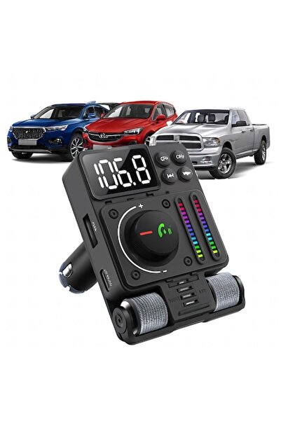 Optim Solution Car FM Transmitter Bluetooth 5.3, PD 30W Fast Charge, 1.38" Rotating LED, CVC 8.0 Mic, Black