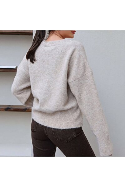 DİMA Pulover de tricotat cu decolteu în V, mărime standard