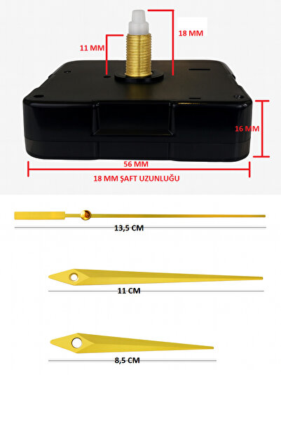 EXİZ TİCARET Akar Sessiz Duvar Saati Mekanizması 18 mm Askısız-akrep-yelkovan...