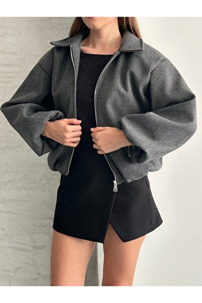 solena sln Women's New Season Crop Cashmere Bomber Jacket