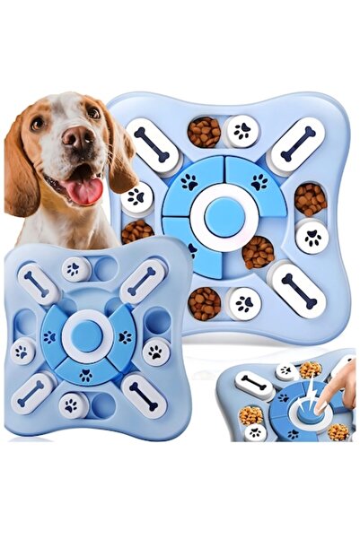 Optim Solution Interactive Educational Toy for Dogs and Cats, Slow Feeder Food Dispenser, 25.4 x 25.4 x 3 cm, Blue