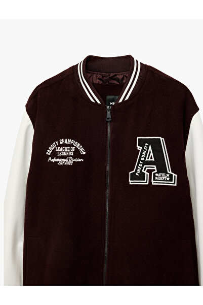 Koton Long Sleeve Color Contrast Embroidered Zipper College Jacket