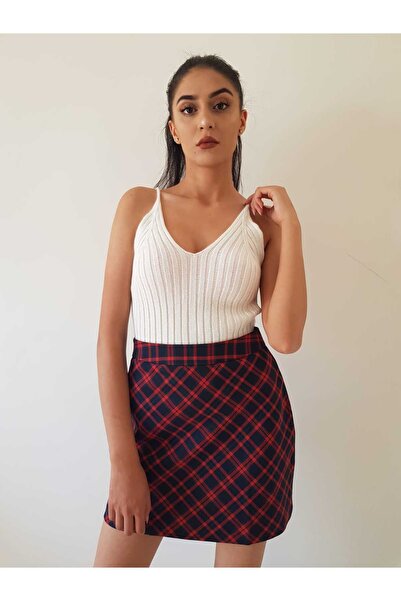 stil meydanıı Ekose Desen Mini Kolej Etek