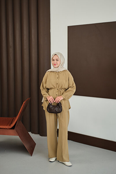 LOCCO Women's Tie-Waist Two-Piece Set Mustard