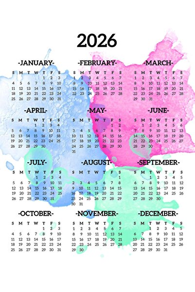 Rana İkra Art 2026 Dağınık Renk Temalı Sade Takvim (PVC KAPLI)(A3)(İNGİLİZCE)