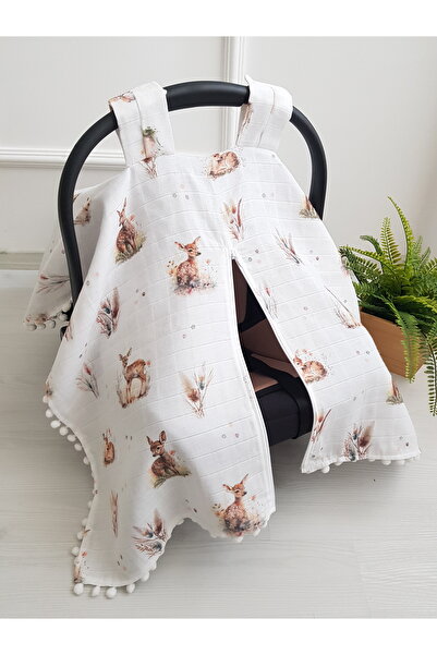 artıbebe Puset Örtüsü Müslin Fermuarlı Desenli Ceylanlı %100 Pamuk