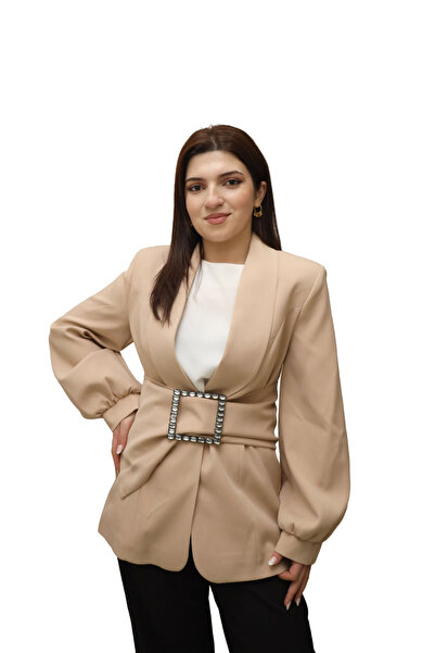 modahira belden kemerli balon kol kruvaze ceket