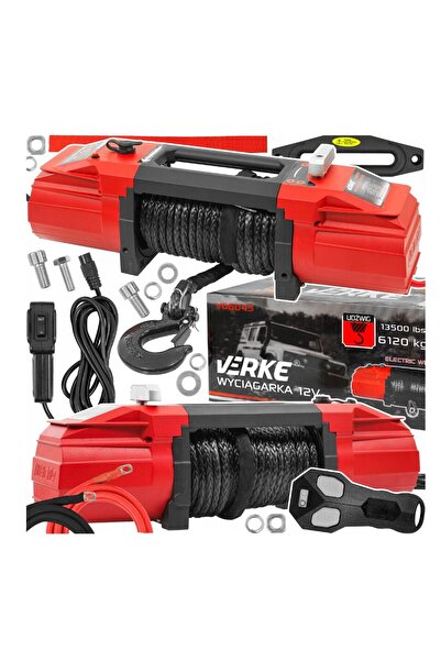 VERKE Troliu electric 12V, capacitate ridicare 6120 Kg, 4.8Kw, 450A, lungime calbu 24 m, grosime cablu 9.5