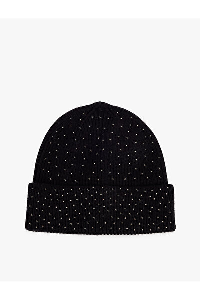 Koton Viscose Blended Knitted Beanie with Stone Detail