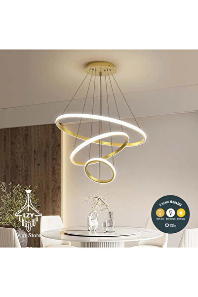 Lzy Avize Store Modern 3 Halkalı LED Sarkıt Avize - Kumandalı & Şekli Ayarlan...