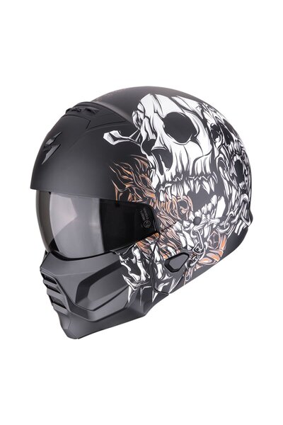 Scorpion EXO COMBAT 2 Genesis Modüler Motosiklet Kaskı Mat Siyah Beyaz Altın