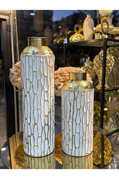city gold 2'Lİ TELKARİ GOLD METAL VAZO 70-50 CM