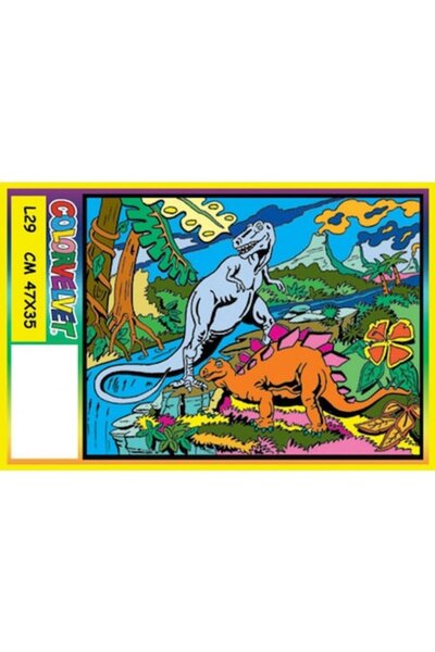 Colorvelvet Plansa de colorat catifea Color Velvet Dinozauri, 47 x 35 cm, 4 a...