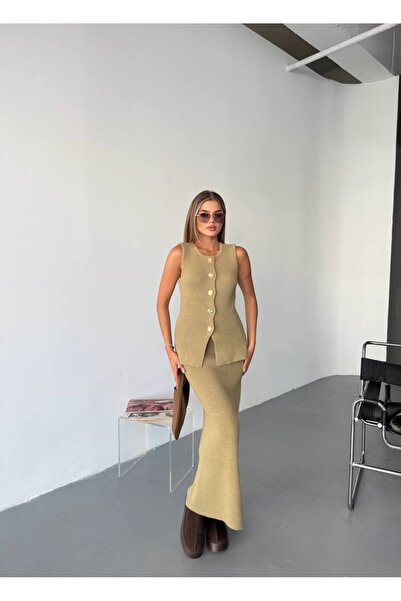 KECHİ WOMAN Gold Accessory Skirted Knitwear Set