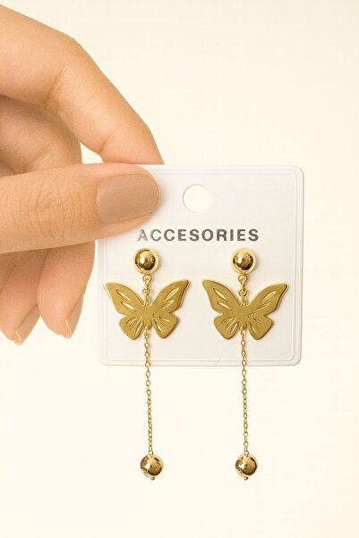 Gold Color Butterfly Chain Swing Earrings – Stylish Women's Bijouterie Accessory