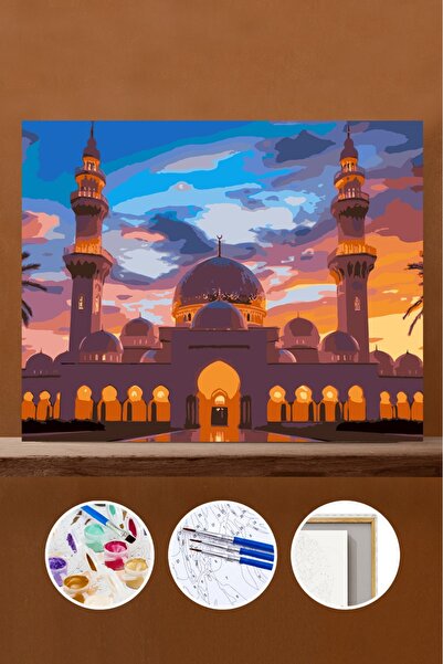 Pastelya Sayılarla Boyama Seti Çerçeveli Kasnaklı Şeyh Zayed Camii 40x50 cm K...