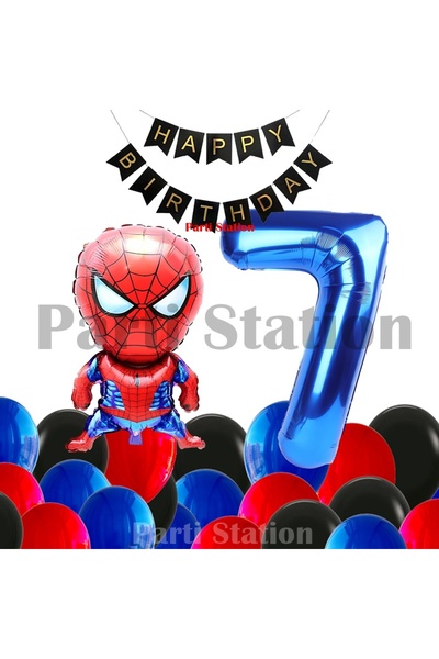 Parti Station Spider-Man 7 Year Old Balloon Set Spider-Man Concept Birthday B...
