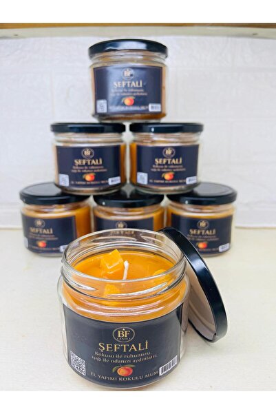 BF Candle El Yapımı Şeftali Kokulu Mum – Kalıcı ve Yoğun Koku – Cam Kavanozda...