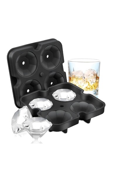 Optim Solution Silicone Ice Cube Mold, 4 XL Diamond Molds, Food-Grade Silicone, 13x13 cm, Black